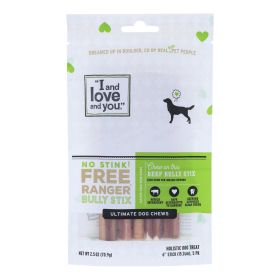 I And Love And You Dog Chews - No Stink Free Ranger Bully Stix - Beef - 5 Count - Case Of 6 I And Love And You Dog Chews - No Stink Free Ranger Bully Stix - Beef - 5 Count - Case Of 6
